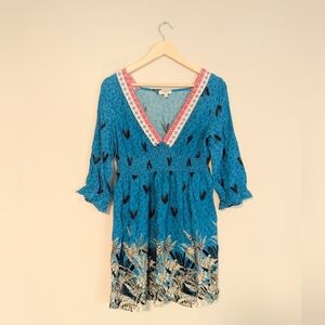 Umgee Colorful Smocked Patterned Dress